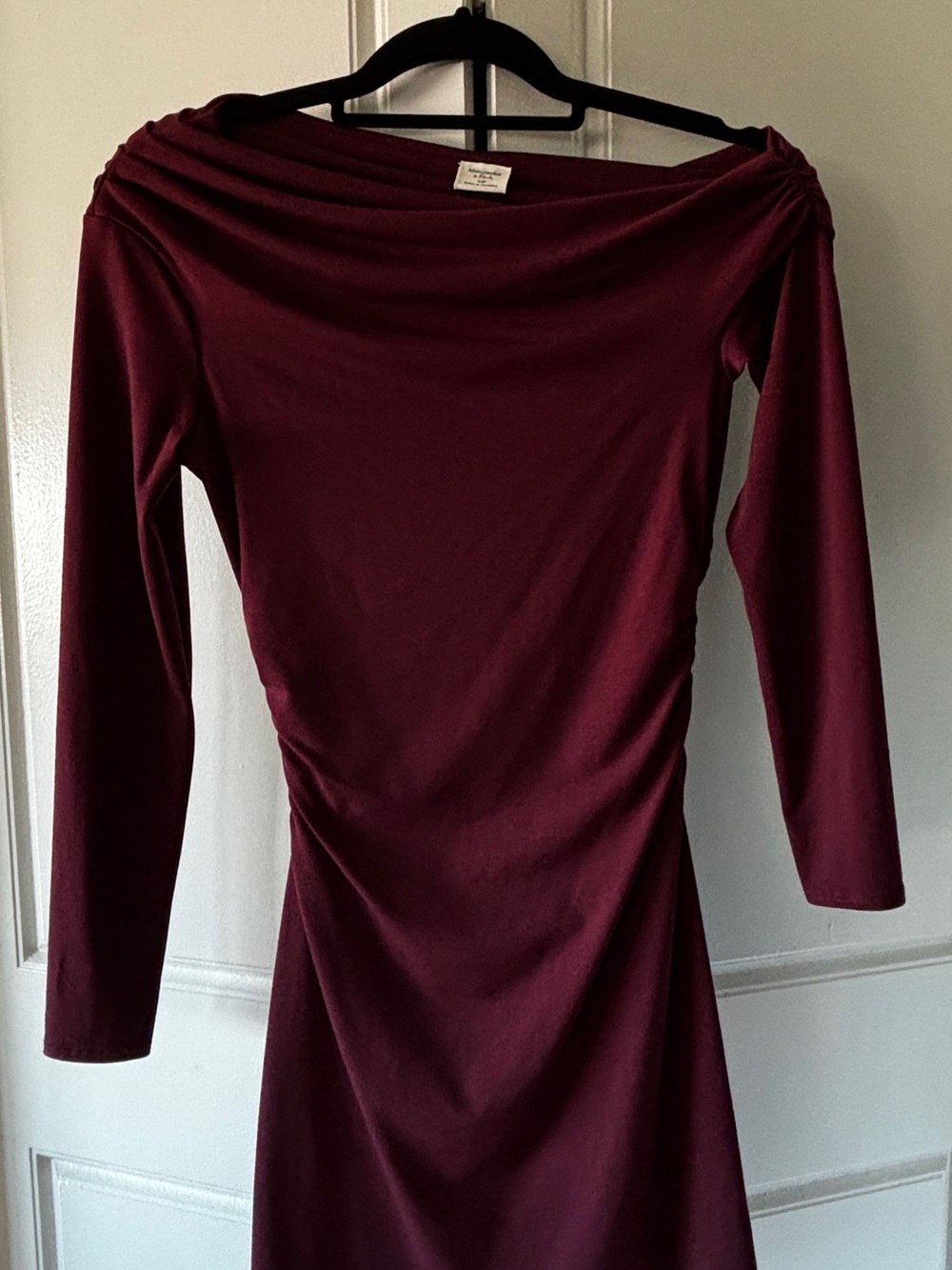 Abercrombie & Fitch Burgundy Long-Sleeve Draped Neck Dress